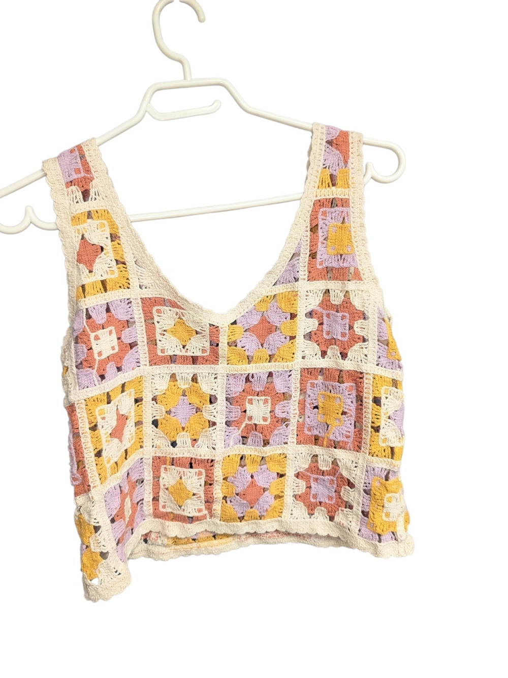 Rebellion Crochet Granny Square Tank Top Size Small Boho Y2K